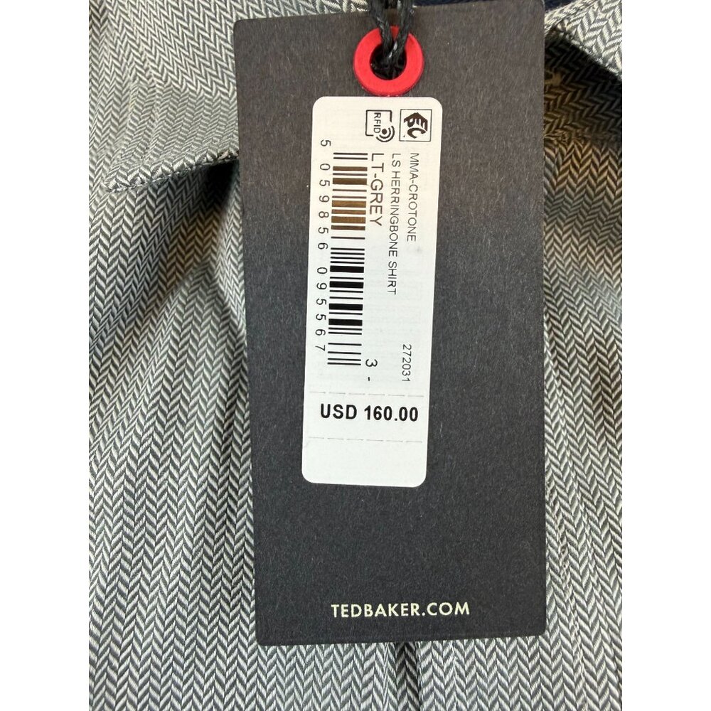 NWT Ted Baker Crotone Long Sleeve Herringbone Shirt Size 3 (M) Regular Fit in LT - Picture 11 of 15